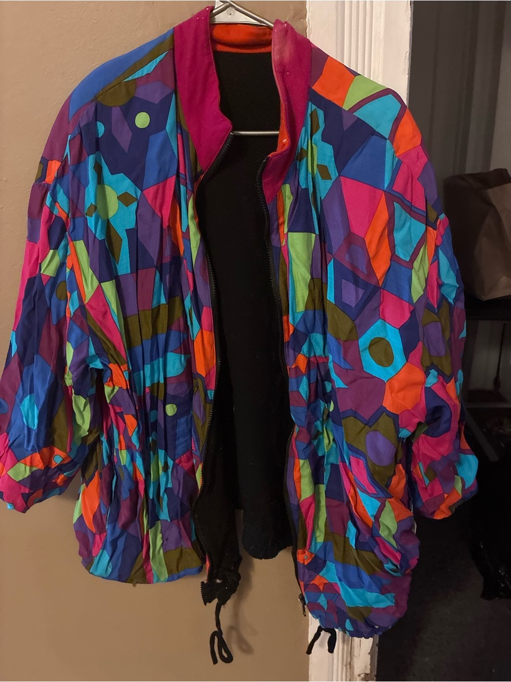 Vintage Multicolor Geometric Print Windbreaker Jacket | PLUS